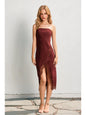 Satin Strapless Lace Hem Midi Dress