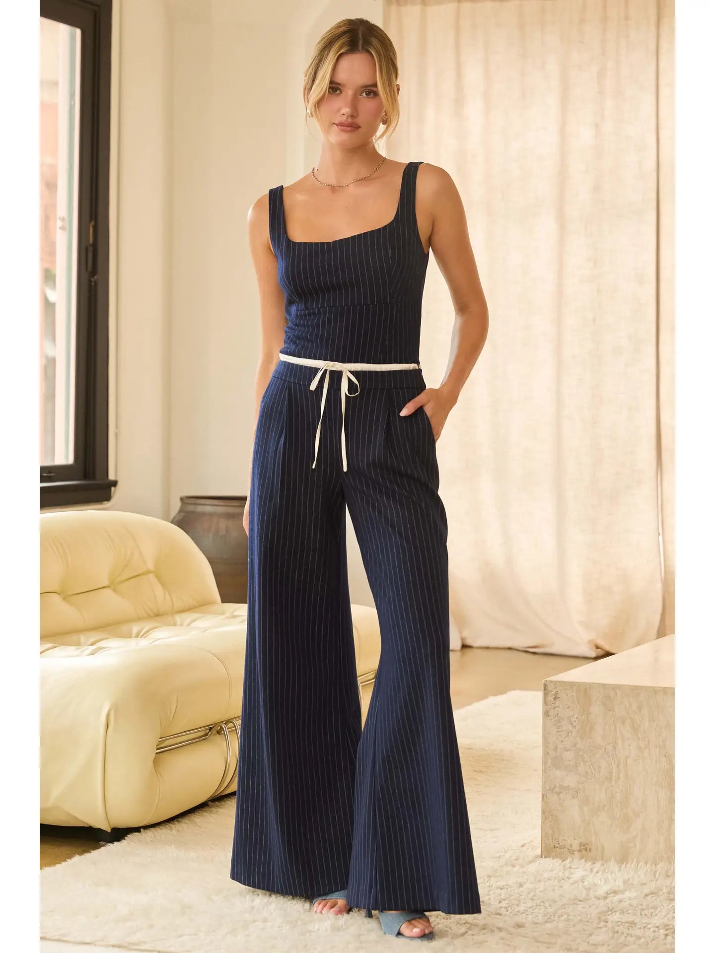 Pinstripe Wide Leg Trousers