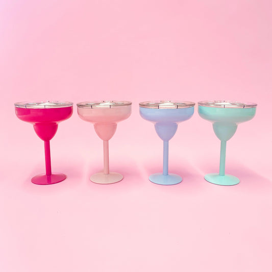 Margarita Glass With Lid 8oz Stainless Steel, Hot Pink