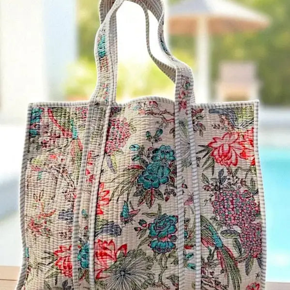 Valentin Beige Floral Tote Bag