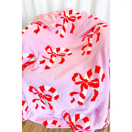 Candy Cane Bow Luxury Blanket
