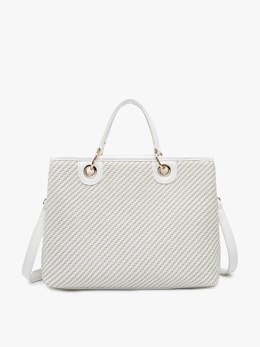 Nancy Woven Striped Tote, White