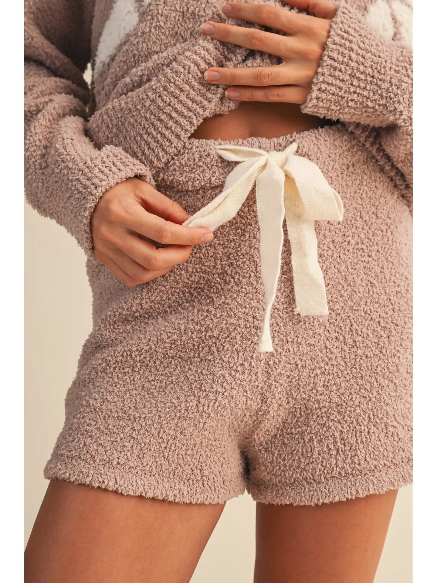 Ribbon Knit Lounge Set - Taupe/Ivory