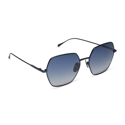 Harlow, Deep Navy Metal Aegean Blue Sunglasses