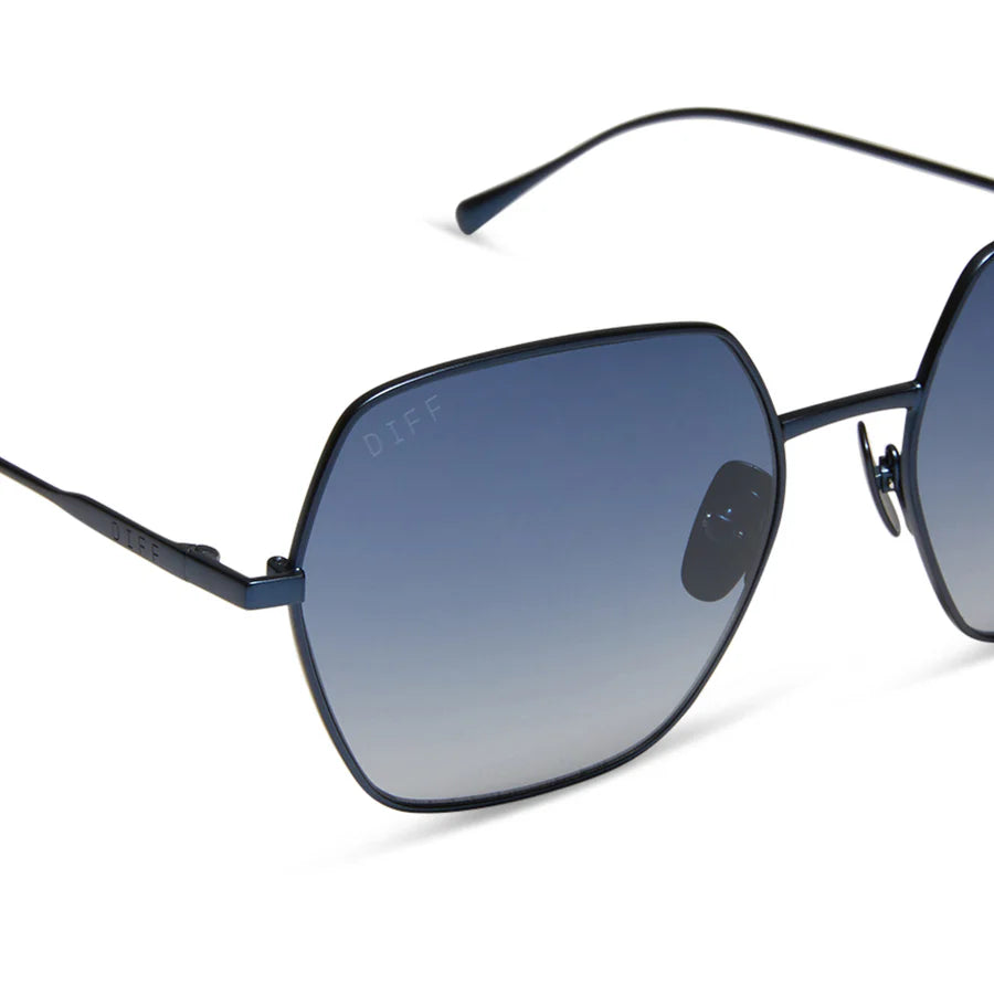 Harlow, Deep Navy Metal Aegean Blue Sunglasses