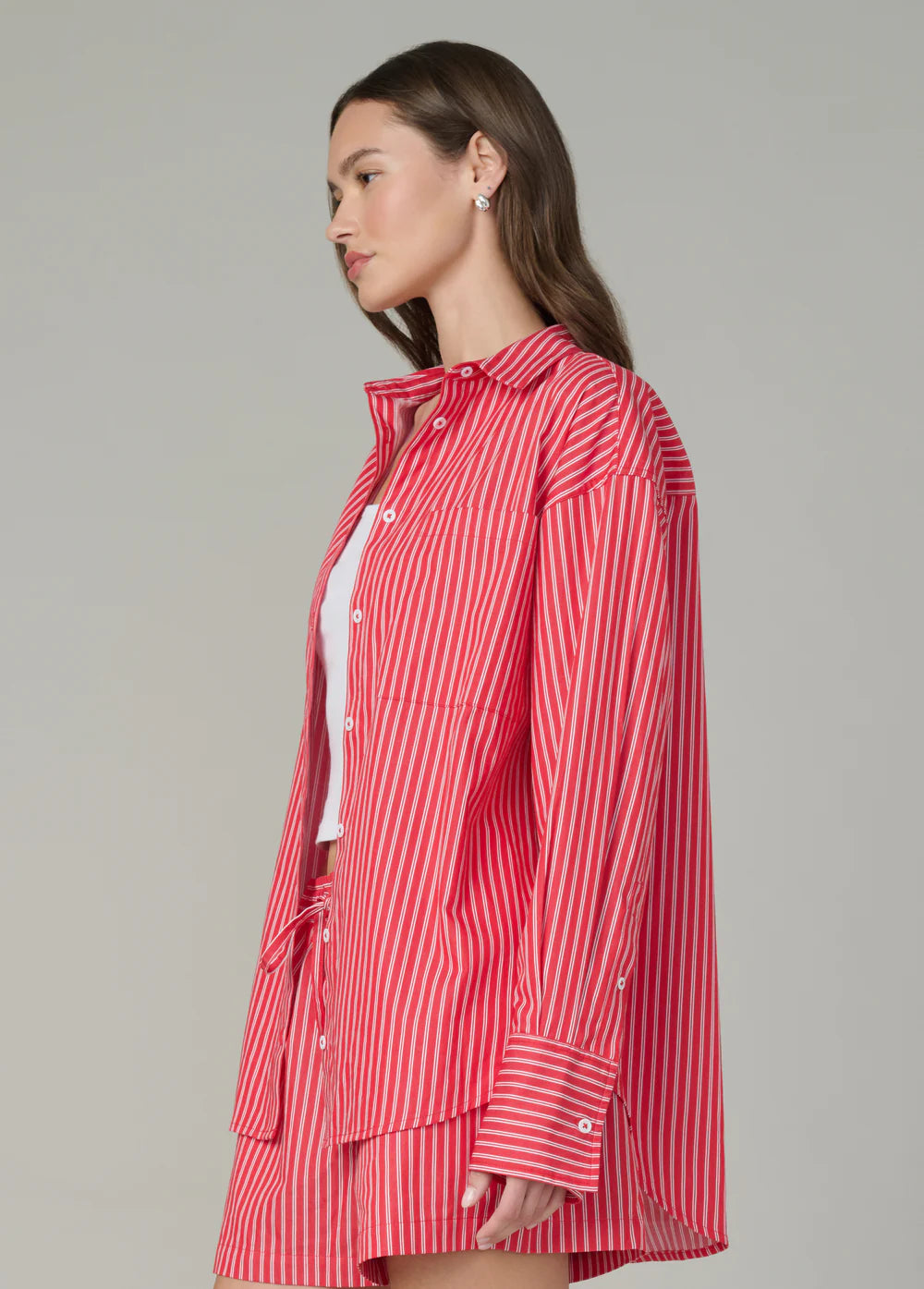 The Boyfriend Button Down - Cherry/White Stripe