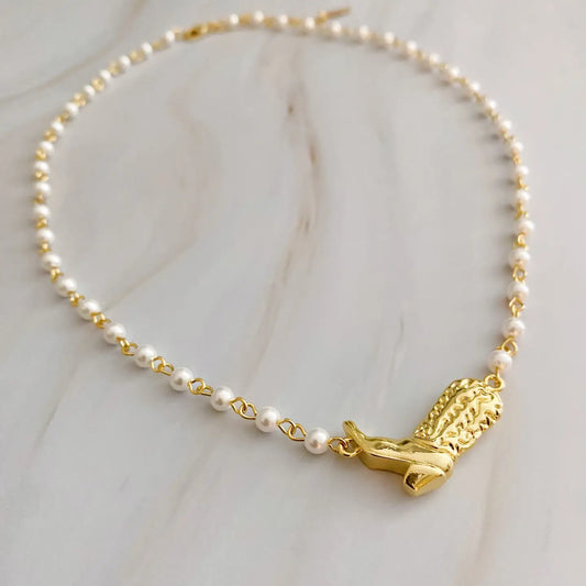 Cowgirl Boot Pearl Necklace