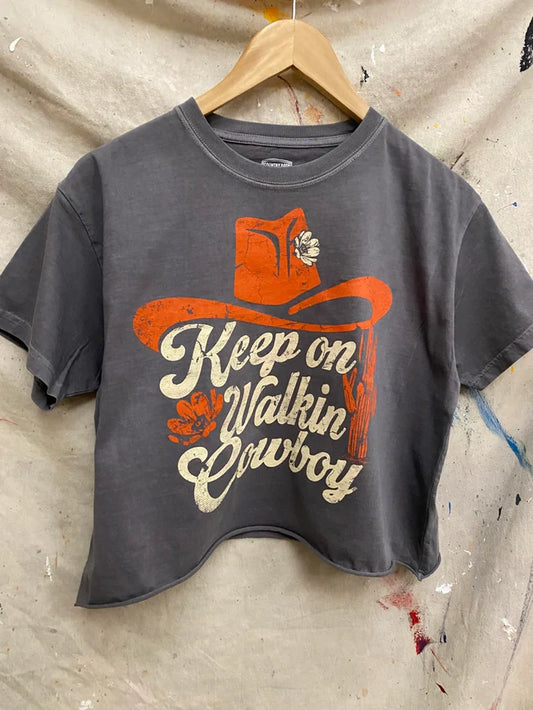 Keep On Walkin Cowboy Crop Tee, Acid Black