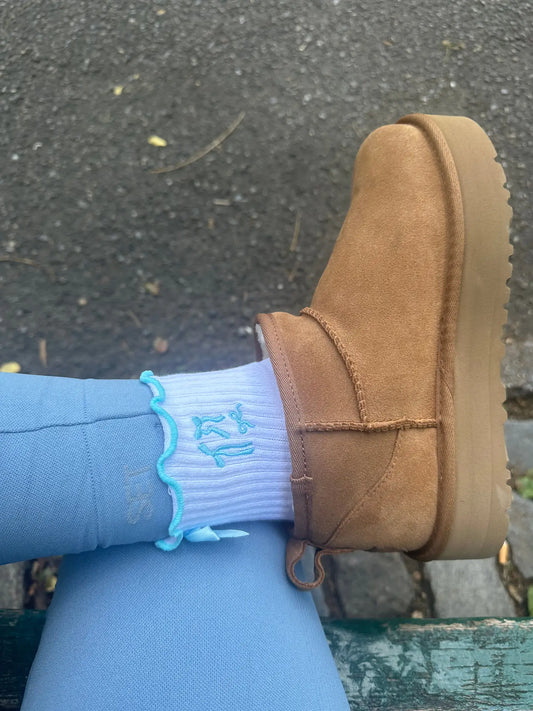 Baby Blue Bow Pilates Socks