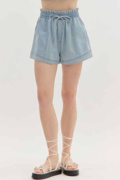 Light Denim Tie Waist Flowy Shorts