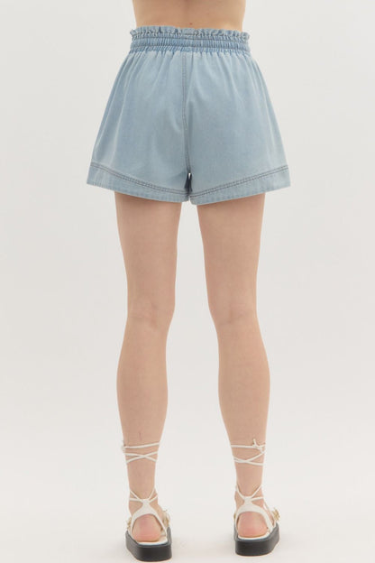 Light Denim Tie Waist Flowy Shorts