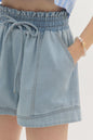 Light Denim Tie Waist Flowy Shorts