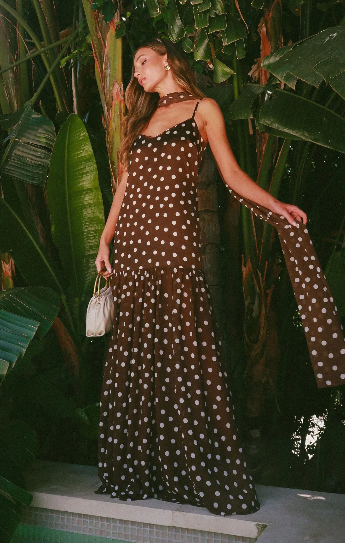 Dalia Maxi Dress, Chocolate Polka
