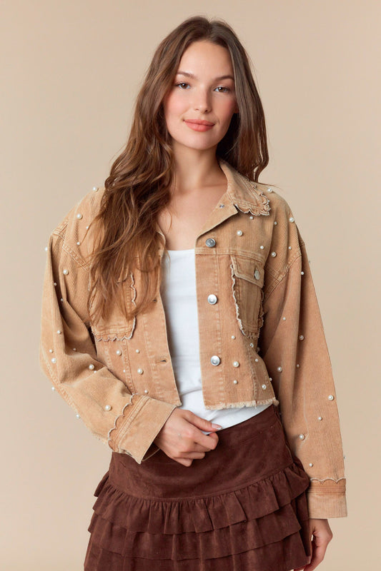 Pearl W/ Scallop Detail Washed Corduroy Jacket