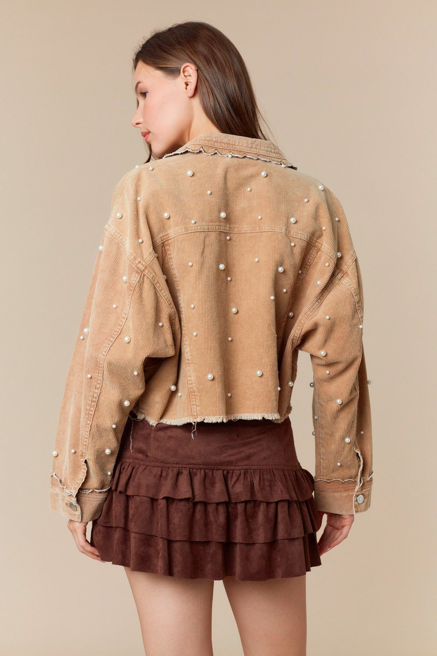 Pearl W/ Scallop Detail Washed Corduroy Jacket