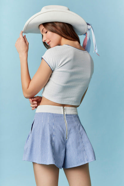 Pointelle Rib Stitch Horseshoe, Crop Top