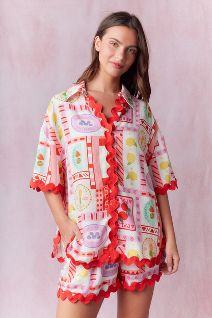 Fruits Print W/ Ric Rac Trim Set