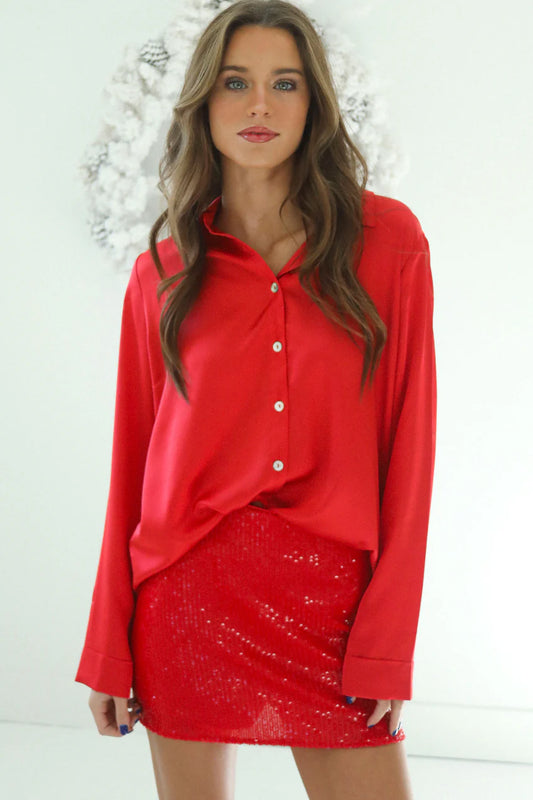 Smith Button Down Red Luxe Satin