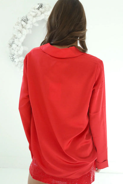 Smith Button Down Red Luxe Satin