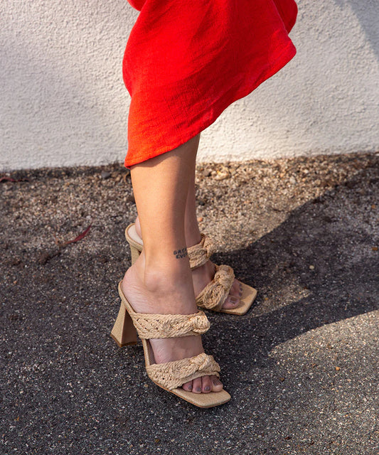 Niyah Light Natural Rafia Bow Heels
