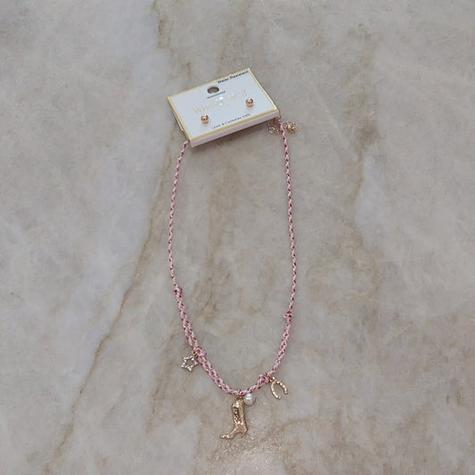 Pink Cowboy Boot Necklace