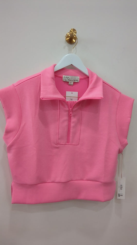 Neon Pink Fleece Short Sleeve Quarter Zip