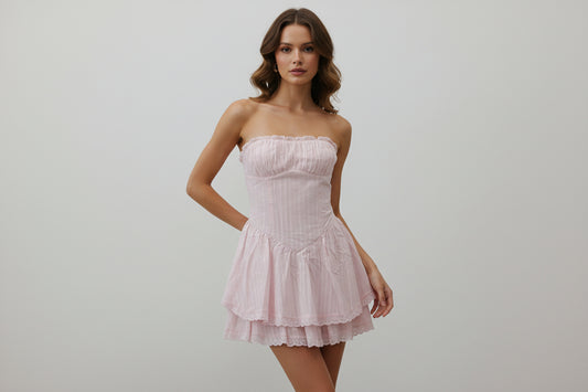 Tiered Lace Down Tube Mini Dress