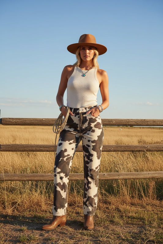 Western Jeans -Cow Print