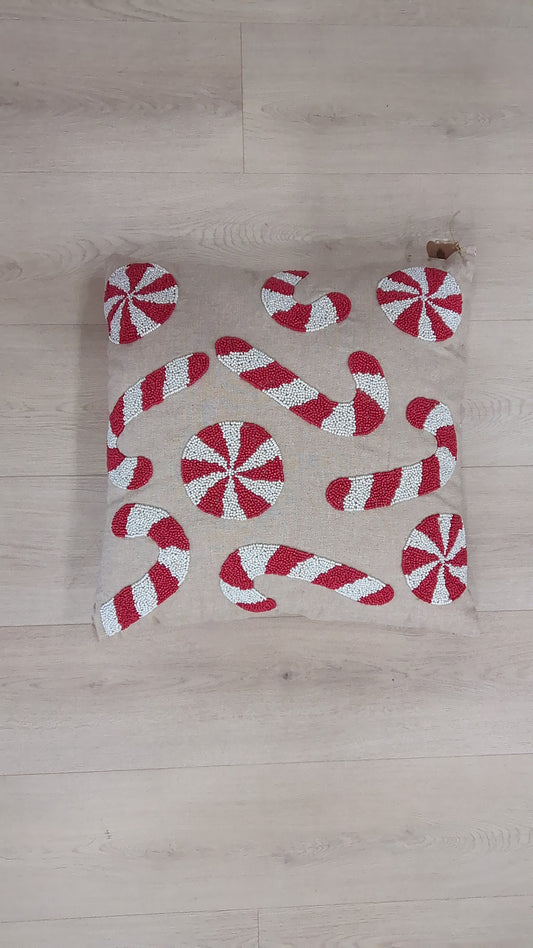 Candy Cane Beaded Pillow