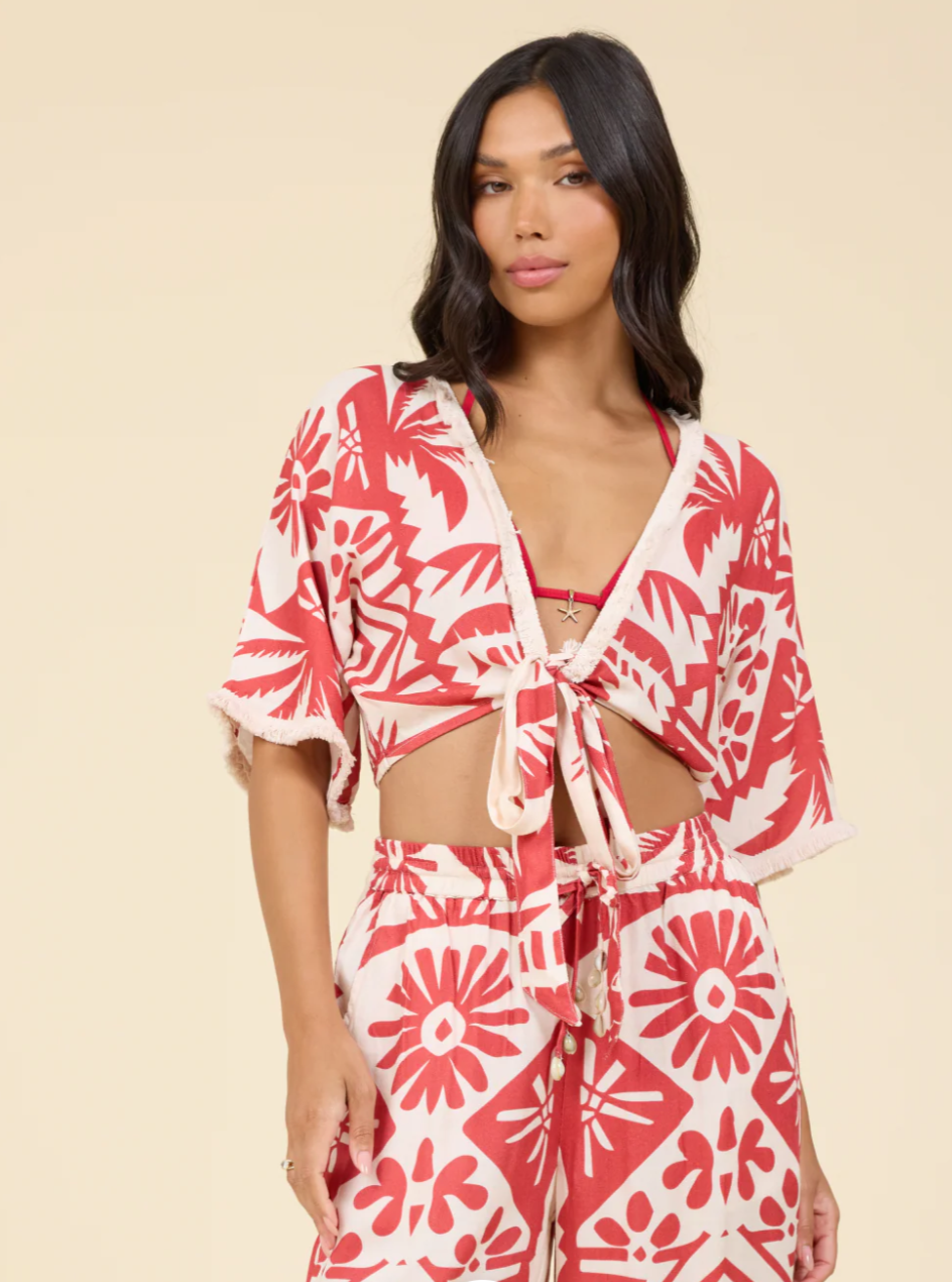Palm Tree Tie-Front Top