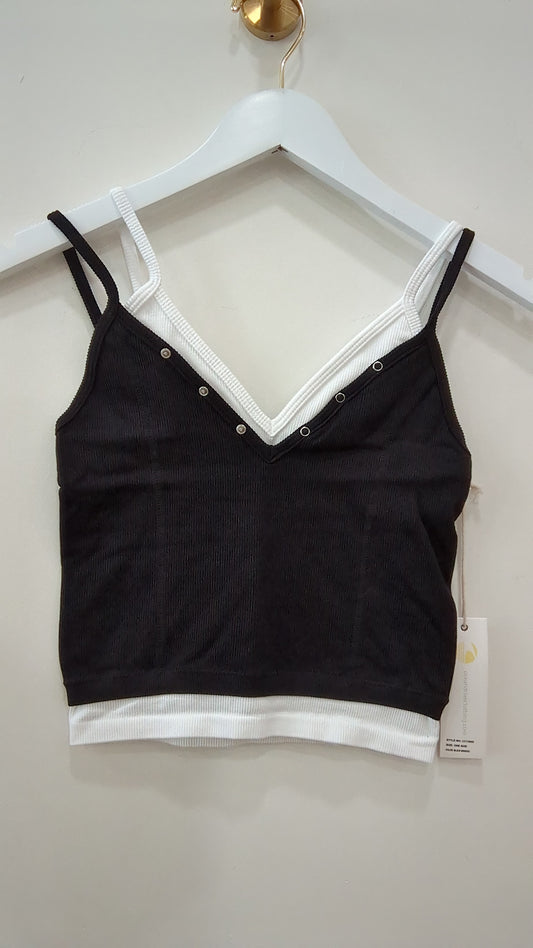 Black w/ white layered v-neck tank top