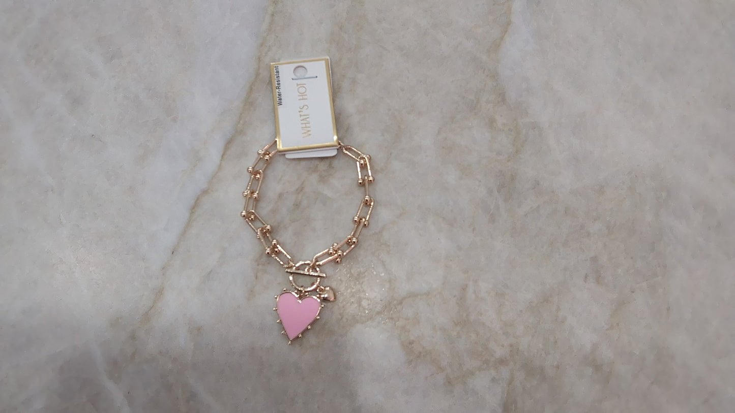 Gold Chain w/studded heart pink