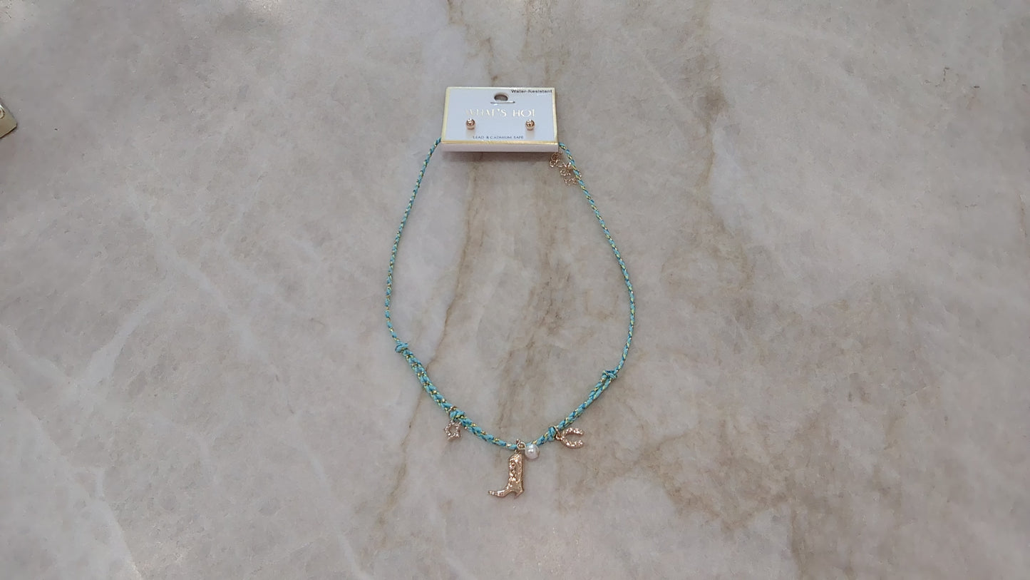 Mint Cowboy Boot Necklace