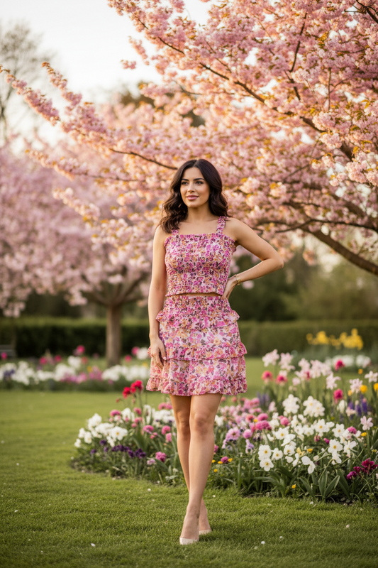 Floral Top & Ruffle Skort Set