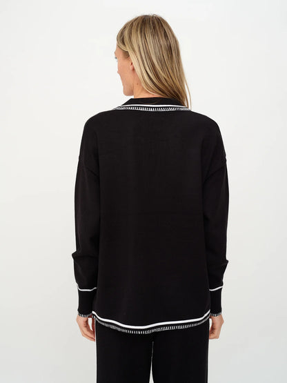Kellie Stitched V-Neck Top - black