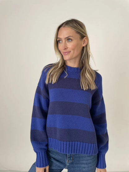 Madison Oversized Striped Sweater Navy