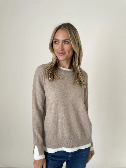 Ashlin Double Hemmed Sweater - Latte