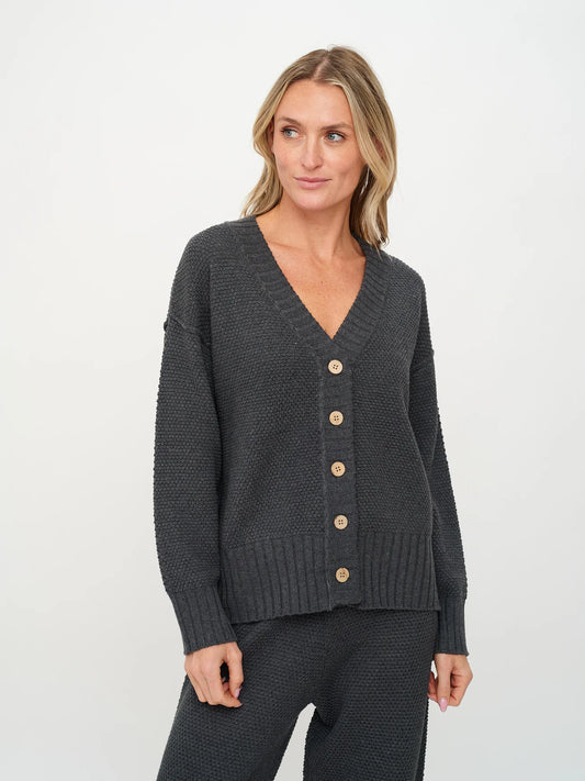 Molly Waffle Cardigan Sweater - Cement