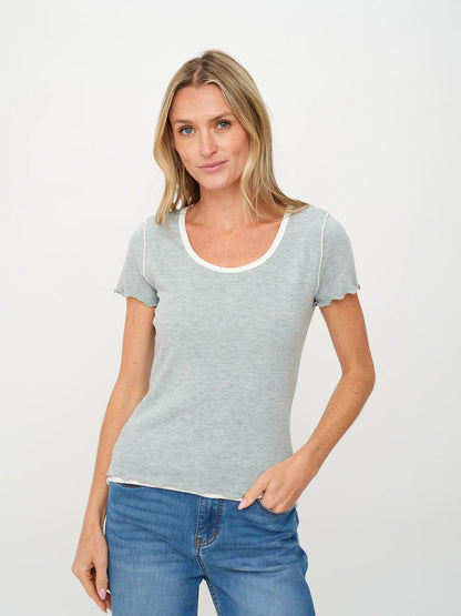 Tessa Layered Short Sleeve, Heather Grey/White