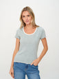 Tessa Layered Short Sleeve, Heather Grey/White