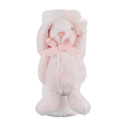 Pink Bow Bunny Swaddle & Rattle